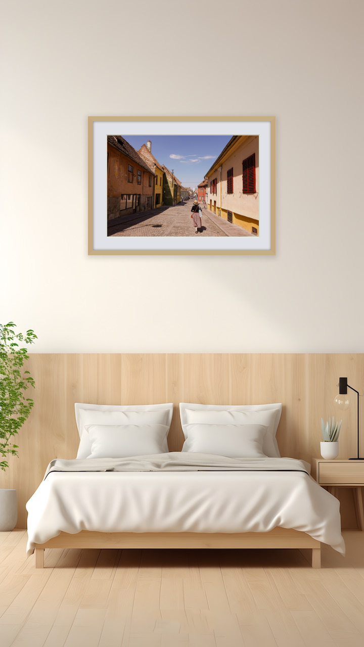 シビウ旧市街の石畳の散歩道