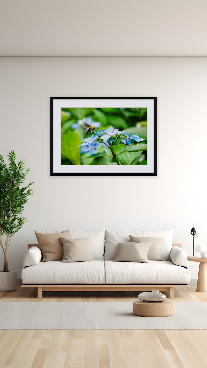 あじさい山の花蜜を求めるハチ